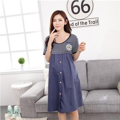Summer thin section short-sleeve confinement clothes pregnant breastfeeding dress cotton pregnant stitching color dress