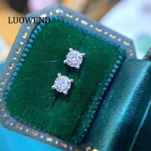LUOWEND 100% 18K Solid Gold Earrings Women Stud Earrings Real Natural Diamond Earring for Wedding Engagement Customized