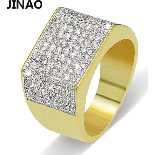 JINAO The Fashion Square Ring Micro Pave Cubic Zirconia Paved Gold Color High Quality Hip Hop Charm Jewelry Gift For Men