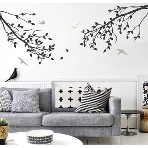 Tree Branches With Leaves and Birds Wall Decal Wall Stickers Living Room Bedroom Wall Art Poster Vinyl Murals Home Decor A156