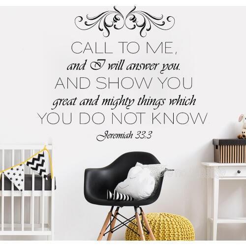 Bible Verse Wall Decor Jeremiah 33:3 Quote Call To Me... Vinyl Lettering Home Decor Wallpapers Nursery Kids Wall Stickers LC741