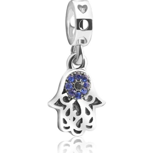 5PCS Wholesale Alloy Beads Crystal Eveil Eye Fatima Hand Charms Pendant Fit Original Bracelet Necklaces Women DIY Jewelry Making