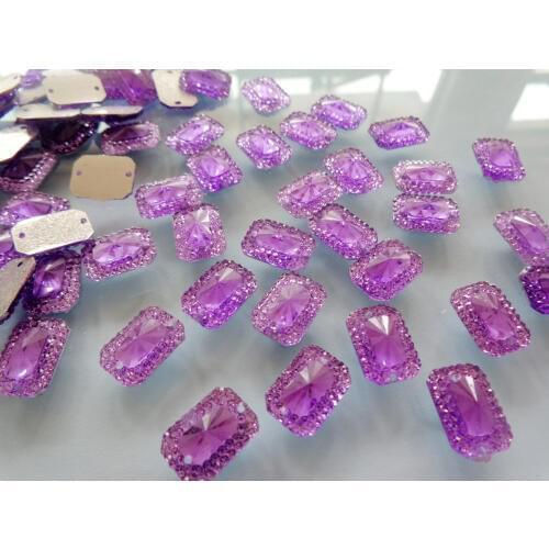 Dazzling light purple rhinestones sew on gemstones Rectangle shape 10*14mm resin crystal hand sewing for dress 100pcs/lot