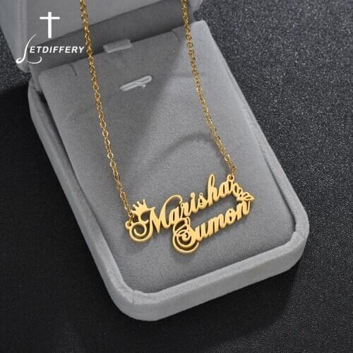 Letdiffery Custom Double Names Women Necklace Stainless Steel Butterfly Crown Necklace Customized Lovers Name Wedding Jewelry