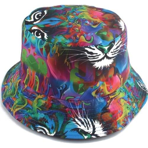 Tiger Harajuku Bucket Hat Reversible Tie Dye Print Fishing Hip Hop Cap Women Men Panama Hat Sunscreen Bob Fisherman Hat