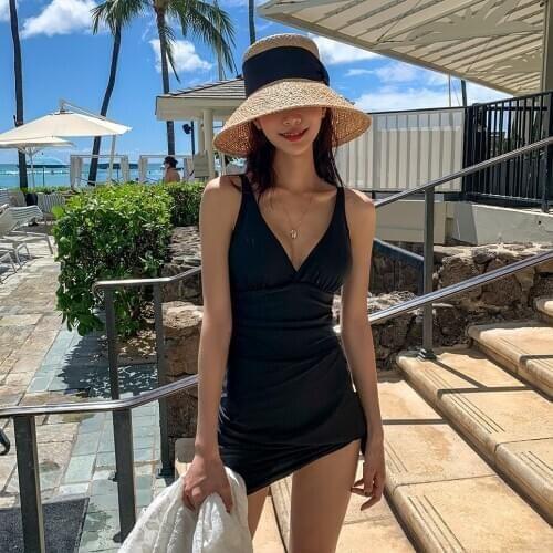 Pure girl dress swimsuit one-piece cover slim bikini sexy waist solid color beach suit swimwear women