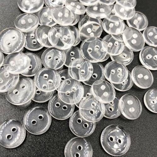 100pcs 10MM Transparent 2 Holes Plastic Buttons Apparel Supplies Sewing PT139
