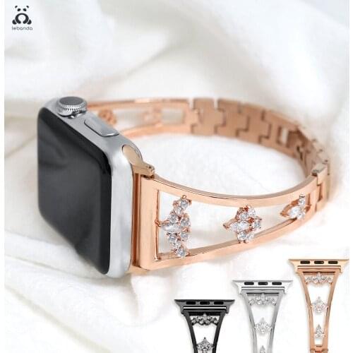 Stainless steel strap for Apple Watch series 7 6 SE 5 4 3 folding clasp design strap shiny zircon rhinestones for iWatch 41 45mm