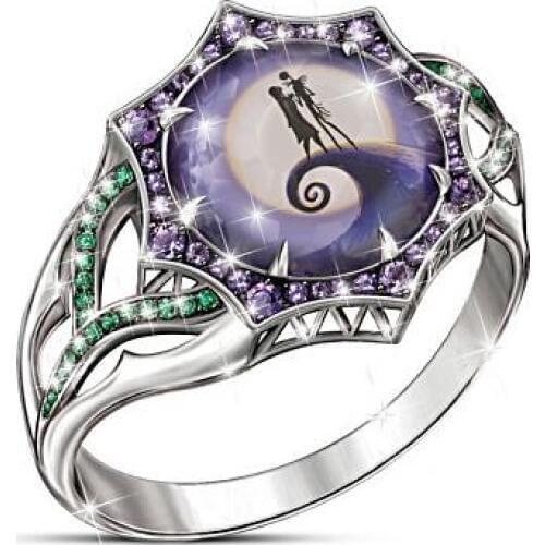 Hainon New Fashion Unique Figure Design Christmas Gifts Rings For Women Purple Green Zircon Crystal Engagement Silver Color Ring