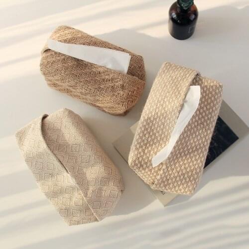 1Pc Simple Cotton Linen Tissue Box Fabric Weaving Toilet Paper Storage Bag Home Living Room Napkin Holder