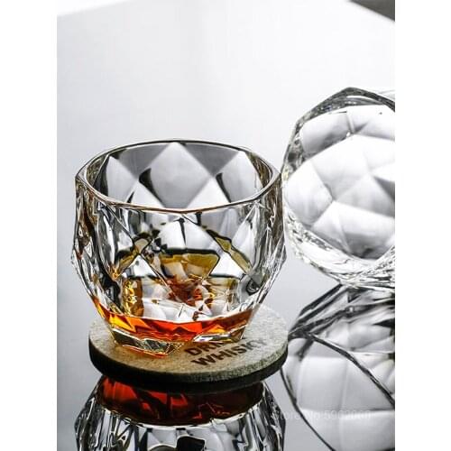 Salloping Horse Diamond Cutting Crystal Old Fashioned Whiskey Glass European Classical Thick Heavy Brandy Snifter Rock Glass Cup