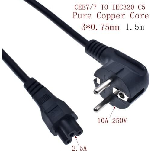 EU AC Power Cord Cable Euro IEC C5 Power Extension Cable 1.5m 5ft Laptop Power Cable For HP Dell Lenovo Notebook LG TV Printer