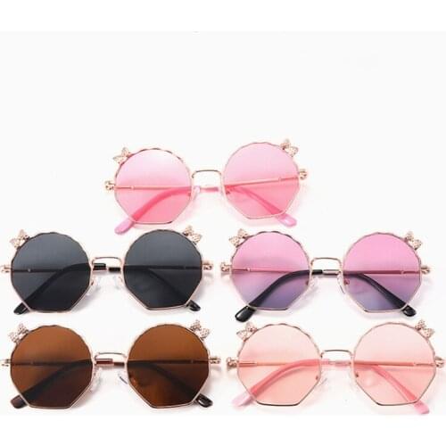 Vintage Girls Bow Sunglasses Metal Childrens Sun Glasses Shades Cute Round Kids Glasses Outdoor Driver Goggles Fashion Eyewear