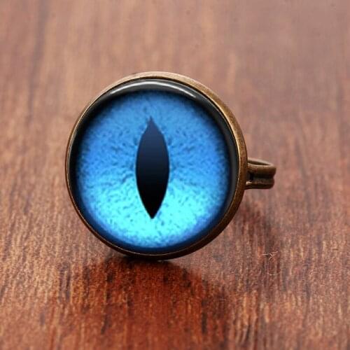 SUTEYI Vintage blue Dragon eye charm blue Cat eye glass dome cabochon gift for send friend adjustable rings handmade 100