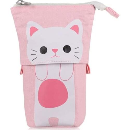 Transformer Stand Store Pencil Holder Cartoon Cute Cat Telescopic Pencil Case Organizer Pen Case Box White Cat