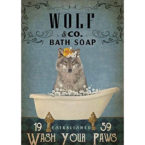 Vintage Tin Signs for Outdoors Wolf Co Bath Soap Wolf Wall Art Wolf Print Animal Poster Personalized Metal Signs for Home Decor