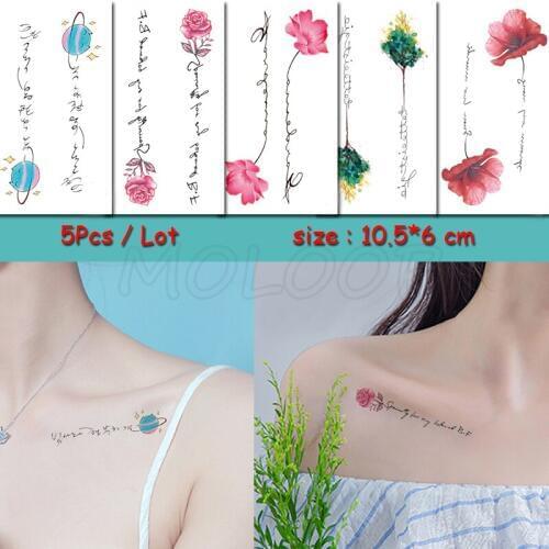 Temporary Tattoo Sticker letter cute flower planet waterproof fake Tatto Water Transfer Body Art flash Tatoo girl woman kid