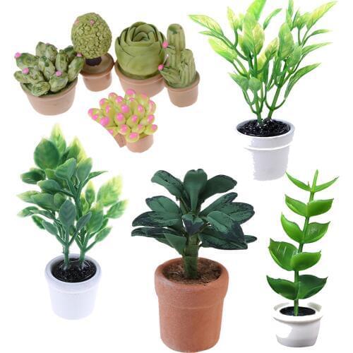 Green Mini Tree Potted For 1:12 Dollhouse Miniature Green Plant In Pot Doll House Furniture Home Decor Simulation Potted plants