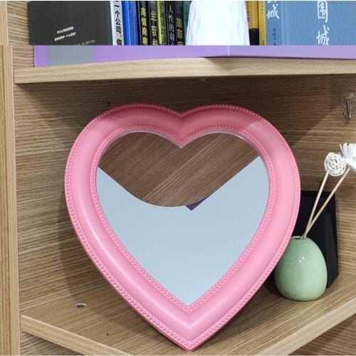 INS Love Makeup Mirror Desktop Vanity Mirror Wall Mounted Dual-Use Makeup Mirror Girl Room Wall Decoration Heart-Sh aped Mirror