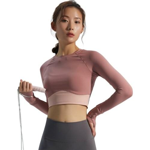 Womens Yoga Workout Clothes New Tight-Fitting Short Sports Top Famale Comfortable Skin-friendly Running Long-sleeved Shirts