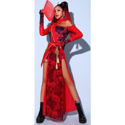 Jazz Dance Wear For Women Stage Costume DJ DS Clothing Dancer Outfit Chinese Style Cheerleader Costume Designer Clothes DL7206