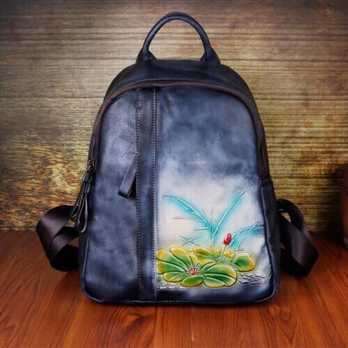 2021 New Genuine Cowhide Retro Backpack Women high quality multi-function large capacity ladies backpack famous brand backpack