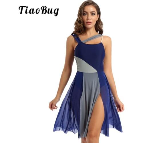 Sleeveless Mesh Color Block Gymnastics Ballet Leotard Women Figure Skating Dress Ballroom Competition Performance Dance Costume