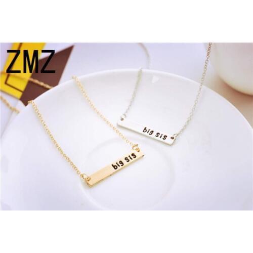 ZMZ 10pcs/lot Big/Mid/Little Sister Bar Necklace Gold/White K Plated Necklace Gift for Sister/Friends/Family Minimalist Fashion