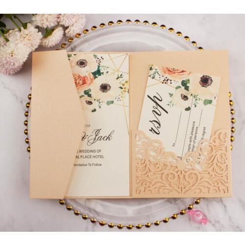10pcs elegant burgundy trifold pocketfolds laser cut Wedding invitations customizable trifold pocket card gatefold for party
