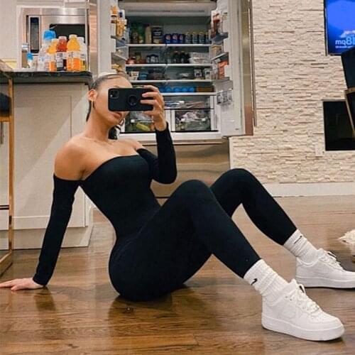 202 1 Summer Womens Clothing Sexy Off-shoulder Jumpsuit Streetwear Long-sleeved Tights Solid Color Sports Women Party Party