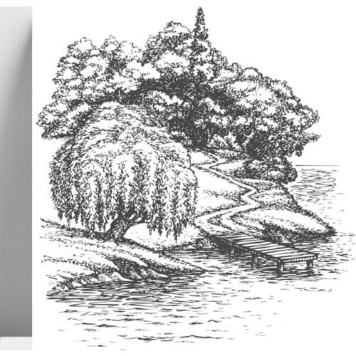 AZSG Willow Trees / River Side Clear Stamps For DIY Scrapbooking/Card Making/Album Decorative Silicone Stamp Crafts