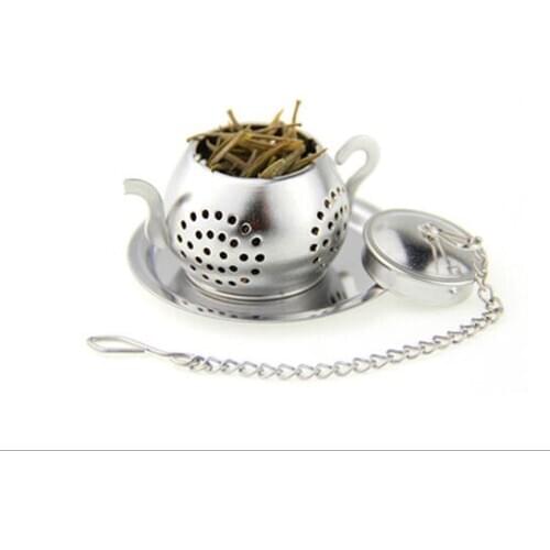 Free shipping 100pc Teapot Pot Shape Stainless Steel Leaf Tea Infuser Filter Strainer Ball Spoon