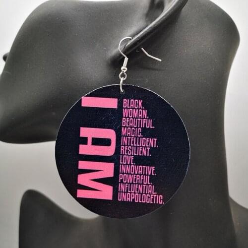 Free Shipping! I AM Black Wooden Earrings