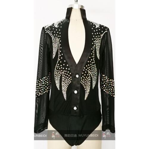 Glisten Professional Boys Ballroom Latin Dance Tops High Quality Diamond V-Neck Long Sleeve Children Latino Dancing Shirt DL4056