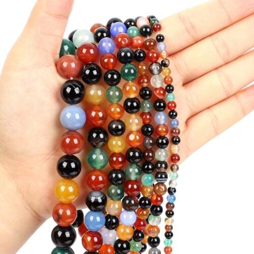 Natural Stone Beads Mixed Color Agate Loose Beads for Jewelry Making Needlework DIY Bracelet Strand 4-12 MM