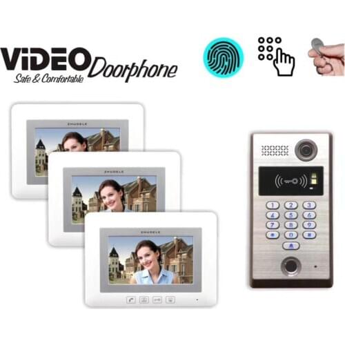 ZHUDELE Home Intercom System 7" LCD monitor Speakerphone intercom Video Door Phone doorbell Fingerprint&ID Card&Password (1to3)
