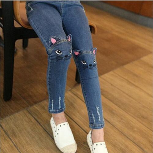 Baby Kids Girl 3d Cat Jeans Cute Children Casual Street Pencil Skinny Girls Pants Child Denim Clothing Pant
