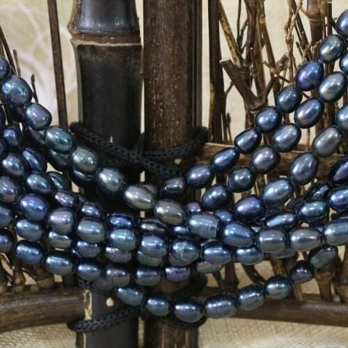 Hot sale rice natural black freshwater pearl loose beads wholesale retail fine jewelry making 15inch B1372