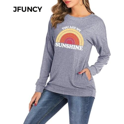 JFUNCY Fashion Sunshine Print Spring Autumn Women T-Shirt O-Neck Long Sleeve Loose Pullover Tops Casual Ladies Female T Shirt
