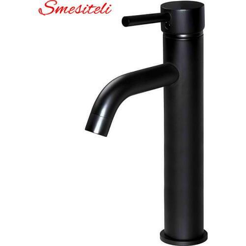 Smesiteli Wholesale Classic Bathroom Faucet Matte Black Brass Basin Sink Faucet Cold Hot Tap Single Handle Taps Mixer