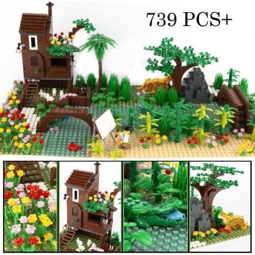 City Bush Flower Grass Tree Animals Plate Jungle Mini Parts Building Blocks 32*32 Plate Figures Assemble Children Toys