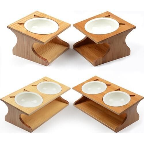 Cat Dog Feeders Bowls Wooden Tableware Ceramic Pet Food Water Bowl Fashion Non-slip Anti Vomiting Pet supplies Dog Cat Bowl
