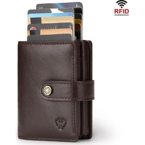 Vintage RFID Blocking Money Belt Wallet Automatic Pop-up Credit Card Case Business Purse Cash Pocket Large Capacity for Men Hot