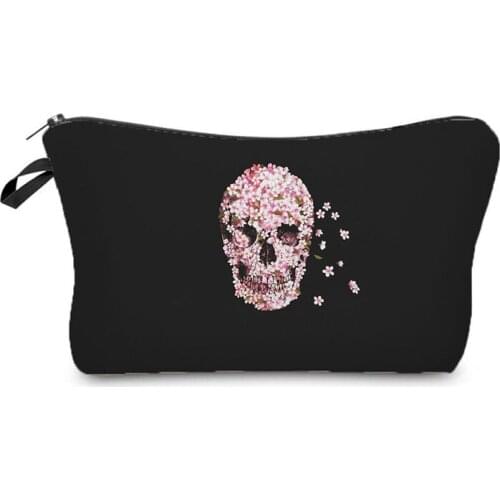 Cherry Blossoms Skull Print Cosmetics Bags Lady New Fashion Small Toiletry Bag Cool Hot Sale Makeup Bag High Quality Storage Bag