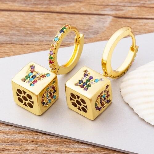 Creative Cartoon Dice Bear Butterfly Drop Earrings Copper CZ Stone Pendant For Women Fun Dangles Jewelry Ear Hook Birthday Gifts