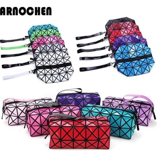 Fashion Geometric Diamond Women Cosmetic Bag Leather Makeup Bag Ladies Cosmetics Organizer Travel Beauty Case WYQ033