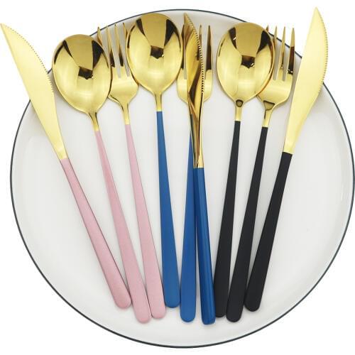 Black Gold Dinnerware Set Knife Spoon Fork Set 18/10 Stainless Steel Kitchen Flatware Set Restaurant Travel Camping Accessories