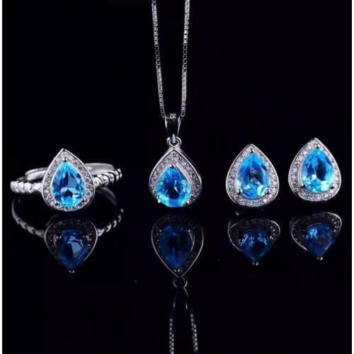 Jewelry set Natural Topaz Real Topaz Jewelry set 925 sterling silver 1pc pendant,1pc ring,2pcs Earrrings