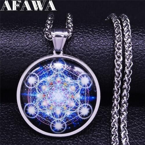 YOGA Flower of Life Glass Stainless Steel Men/Women Silver Color Long Pendant Necklace Jewelry joyeria acero inoxidable NXS02