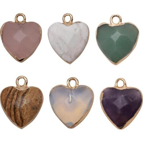 Heart Shape Stone Pendants Chakra Beads DIY Crystal Charms Assorted Color Stone Charms
